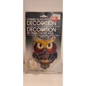 Vtg 1985 Stained Glass Owl Window Decoration Suction Cup Action Industries New